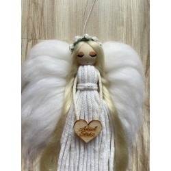 Anioł Stróż biały pleciony ze sznurka dekoracja makrama