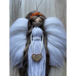 Anioł Stróż biały pleciony ze sznurka dekoracja makrama