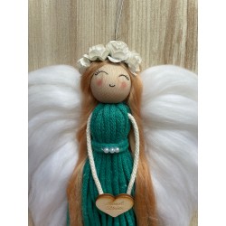 Anioł Stróż zielony makrama - unikalna dekoracja z sercem