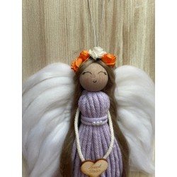 Anioł Stróż jasny fiolet makrama - unikalna dekoracja z sercem